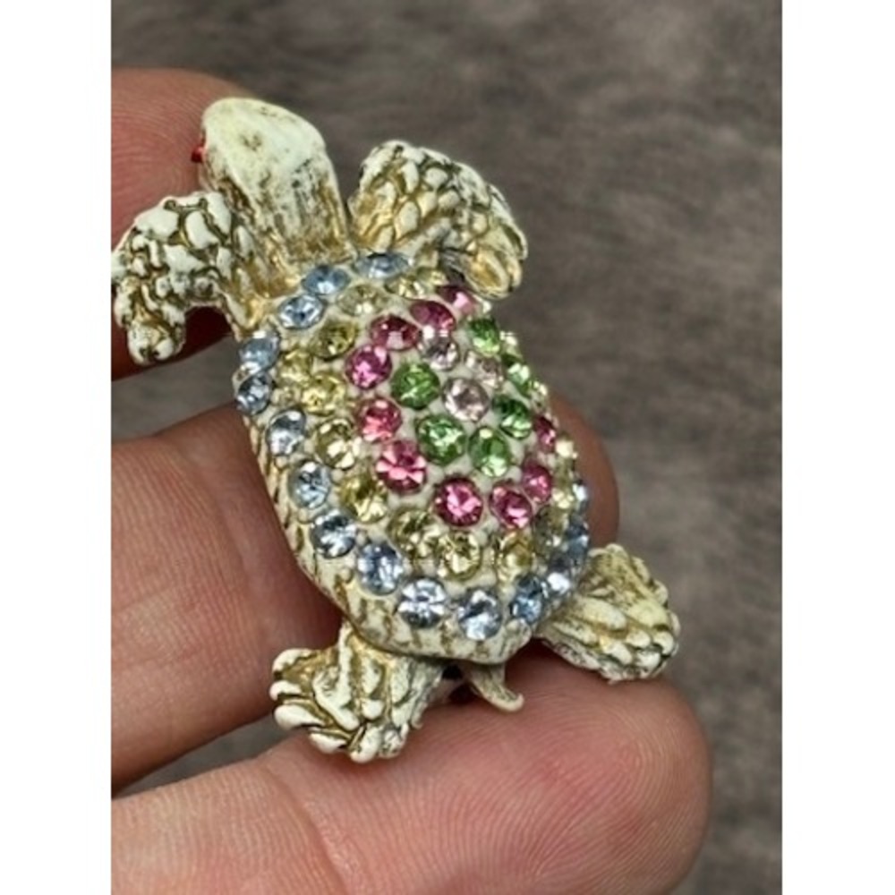 Vtg Turtle Brooch Multi-Color Rhinestone Enamel Animal Pin - Picture 5 of 7